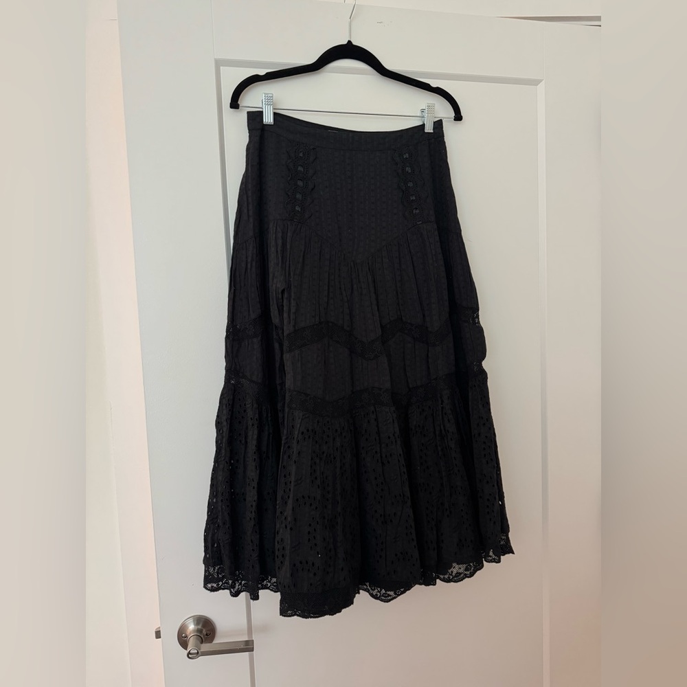 LoveShackFancy Black Eyelet Maxi Skirt